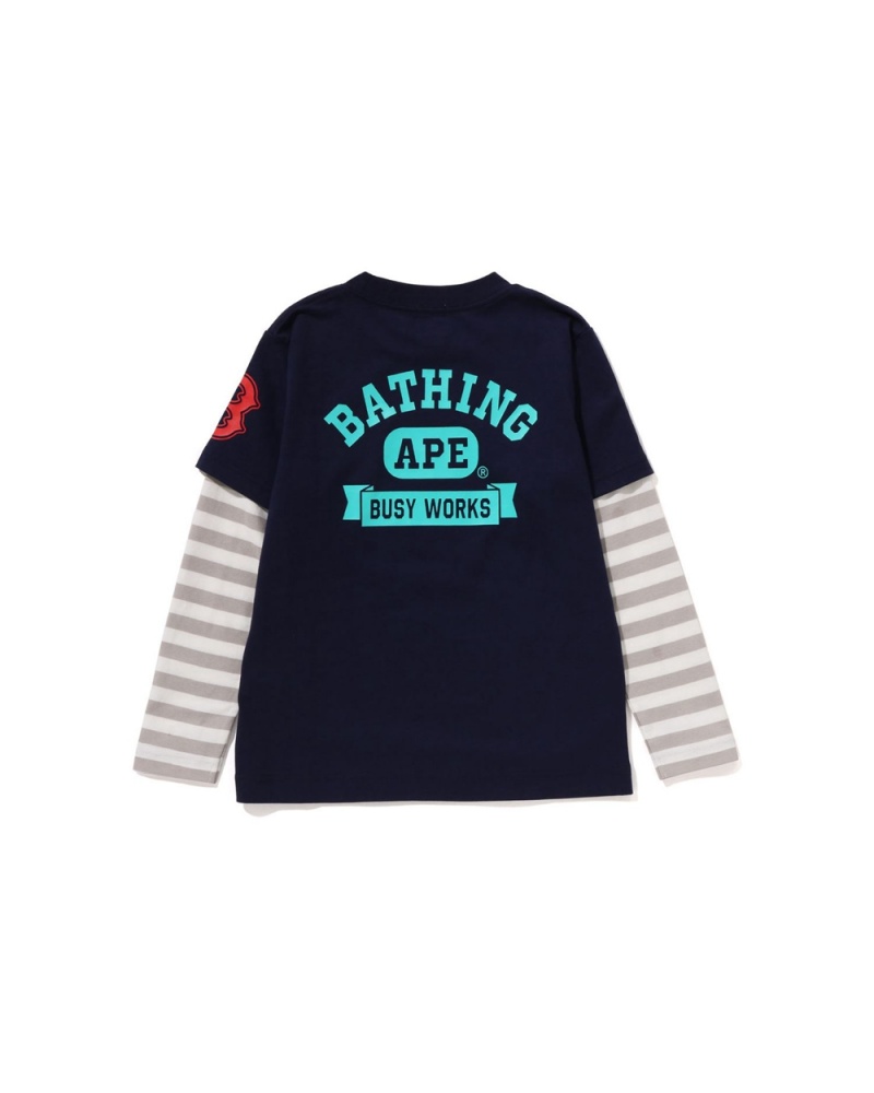 Hauts Bape College Multi Logo Layered L/S Bleu Marine Bleu Enfant | MSN-47375957